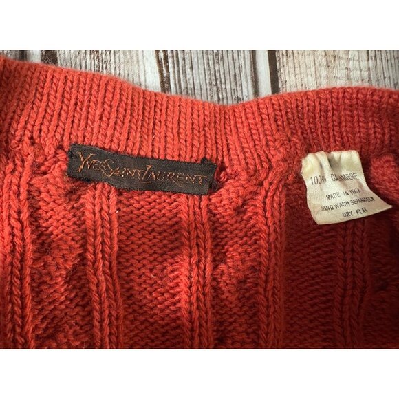 Yves Saint Laurent cable knit 100% Cashmere cardigan size S color orange Vintage - Picture 6 of 6